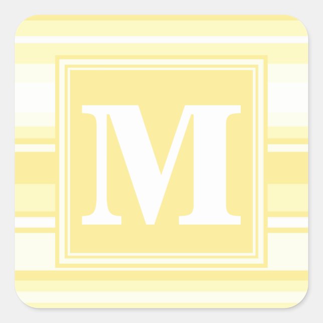 Monogram lemon yellow stripes square sticker (Front)