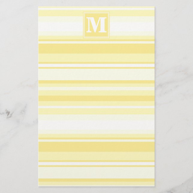 Monogram lemon yellow stripes stationery (Front)