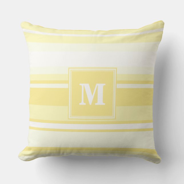 Monogram lemon yellow stripes throw pillow (Front)