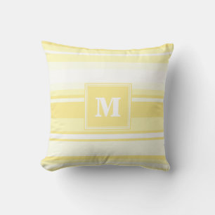 Monogram lemon yellow stripes throw pillow