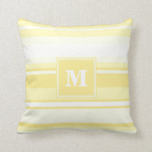 Monogram lemon yellow stripes throw pillow