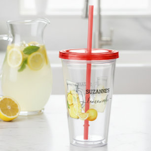 Monogram Lemonade Drink Watercolor Lemons    Acrylic Tumbler