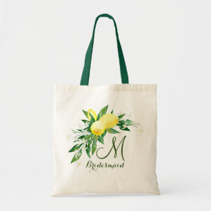 Monogram Lemons Blossom Bridesmaid Tote Bag
