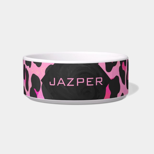 Monogram Leopard Black and Hot Pink Print Bowl (Front)