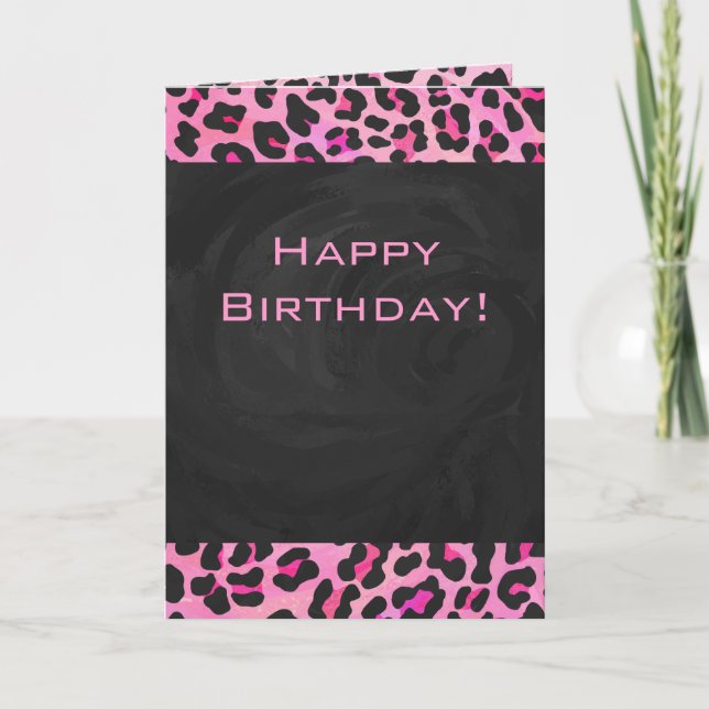 Monogram Leopard Black and Hot Pink Print Card (Front)