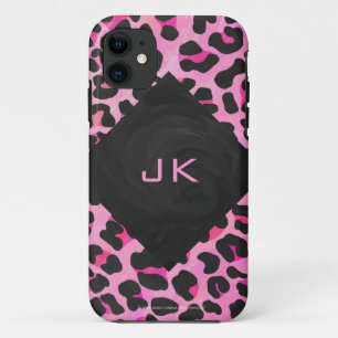 Monogram Leopard Black and Hot Pink Print iPhone 11 Case