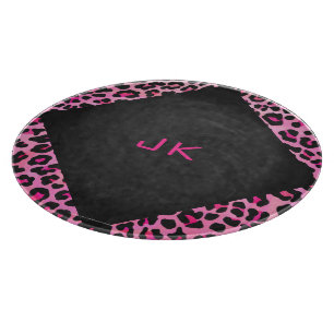 Monogram Leopard Black and Hot Pink Print Cutting Board
