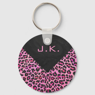 Monogram Leopard Black and Hot Pink Print Keychain