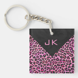 Monogram Leopard Black and Hot Pink Print Keychain