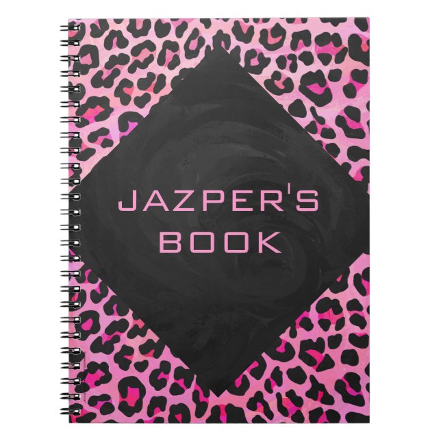 Monogram Leopard Black and Hot Pink Print Notebook (Front)