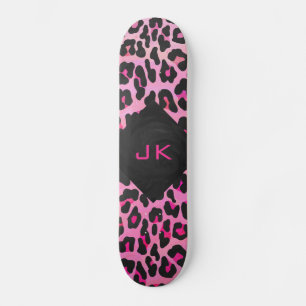 Monogram Leopard Black and Hot Pink Print Skateboard
