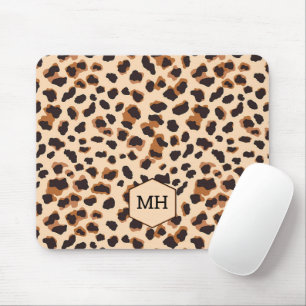 Monogram Leopard Brown Chic Girly Animal Print Mouse Pad
