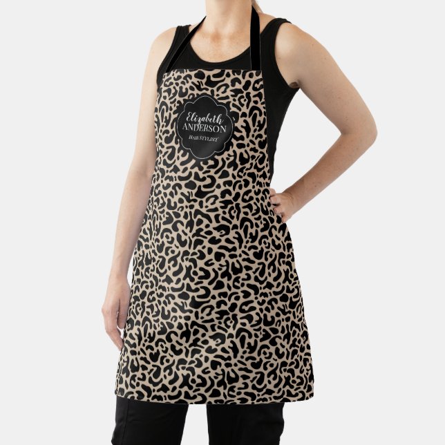 Monogram Leopard Pattern Hair Salon Apron (Insitu)