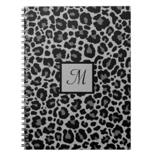 Monogram Leopard Print Animal Cheetah Grey Initial Notebook