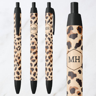 Monogram Leopard Print Brown Black Animal Pattern Ink Pen