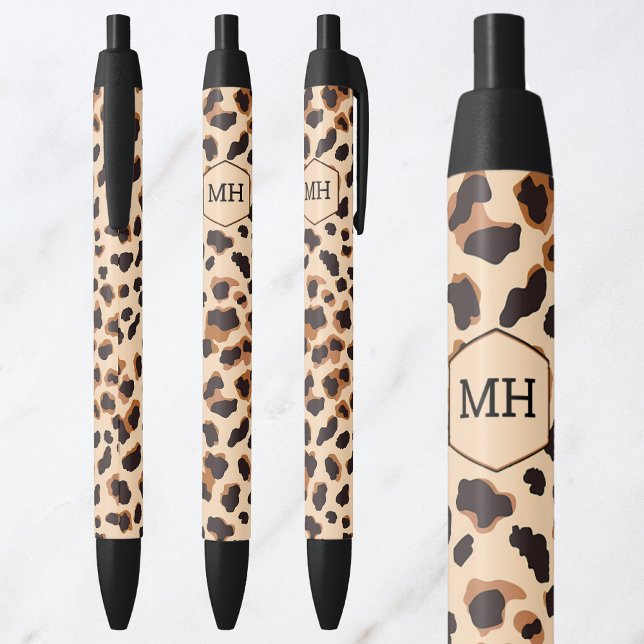 Monogram Leopard Print Brown Black Animal Pattern Ink Pen (Monogram Leopard Print Brown Black Animal Pattern Pen)