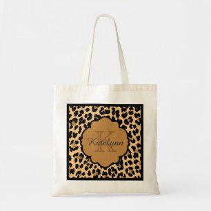 Monogram Leopard Print Custom Tote Bag