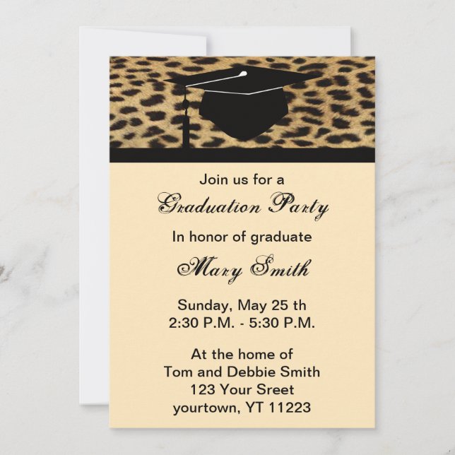 Monogram Leopard Print Graduation Party Invitation (Front)