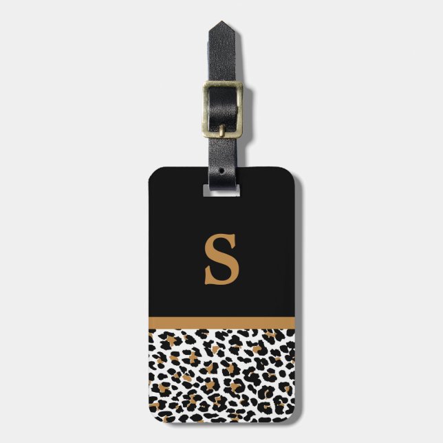 Monogram Leopard Print Luggage Tag (Front Vertical)