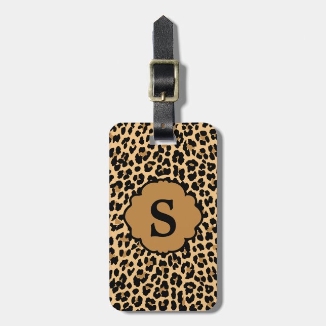 Monogram Leopard Print Luggage Tag (Front Vertical)