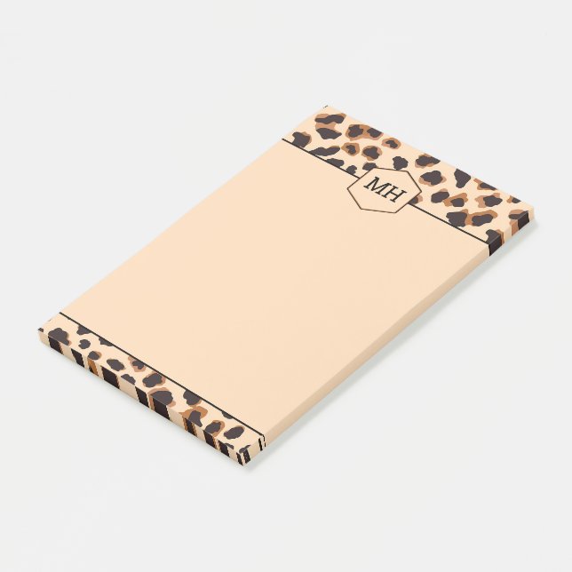 Monogram Leopard Print Modern Brown Black Animal Post-it Notes (Angled)