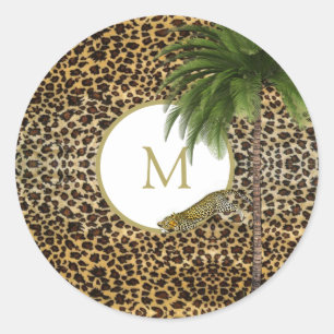 Monogram Leopard Print Pattern Wild Custom Classic Round Sticker
