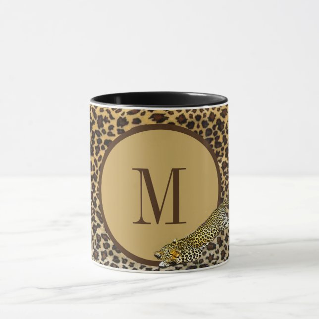 Monogram Leopard Print Pattern Wild Custom Mug (Center)