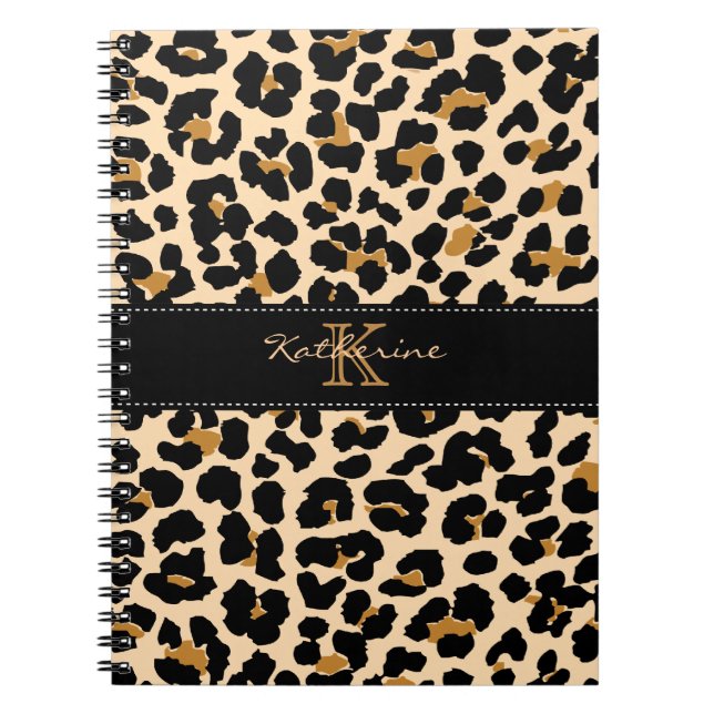Monogram Leopard Print Spiral Notebook (Front)