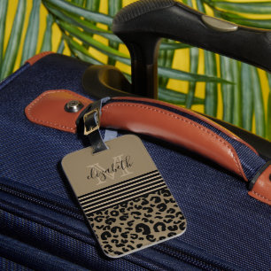 Monogram Leopard Print Stripe Gold Black Luggage Tag