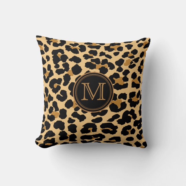 Monogram Leopard Print Throw Pillow (Front)