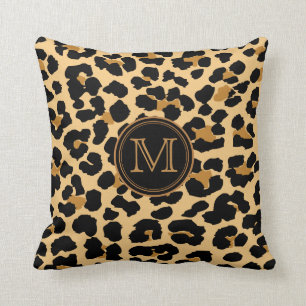 Monogram Leopard Print Throw Pillow