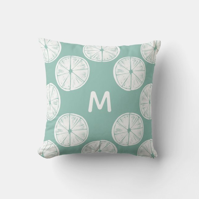 Monogram | Let's Taco About Love | Teal Lime Patte Throw Pillow (Front)