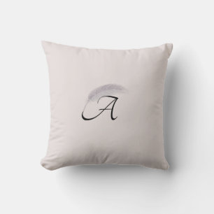 Monogram Letter A Angel Feather Blush Pink Throw Pillow