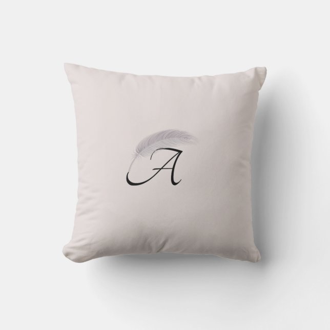 Monogram Letter A Angel Feather Blush Pink Throw Pillow (Front)