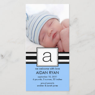 Monogram Letter A Baby PHOTO Birth Announcement