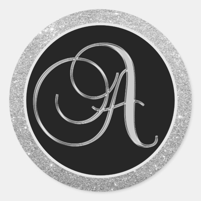 Monogram Letter A Black Silver Glitter Seals (Front)