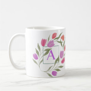 Monogram Letter A Black & White with flowers Coffee Mug