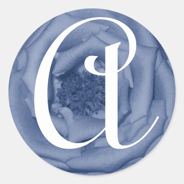 Monogram Letter A Blue Rose Sticker (Front)
