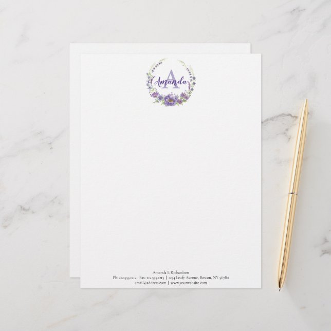 Monogram - letter A, custom Letterhead (Front/Back In Situ)