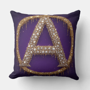 Monogram Letter A Gold Diamond Initial Gift Throw Pillow
