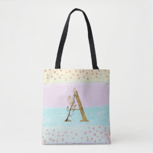 *~ Monogram LETTER A -  Gold Glitter Pastel Colors Tote Bag