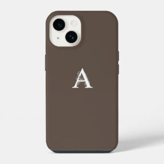 MONOGRAM LETTER A MINIMALIST COLOR BROWN iPhone 14 CASE
