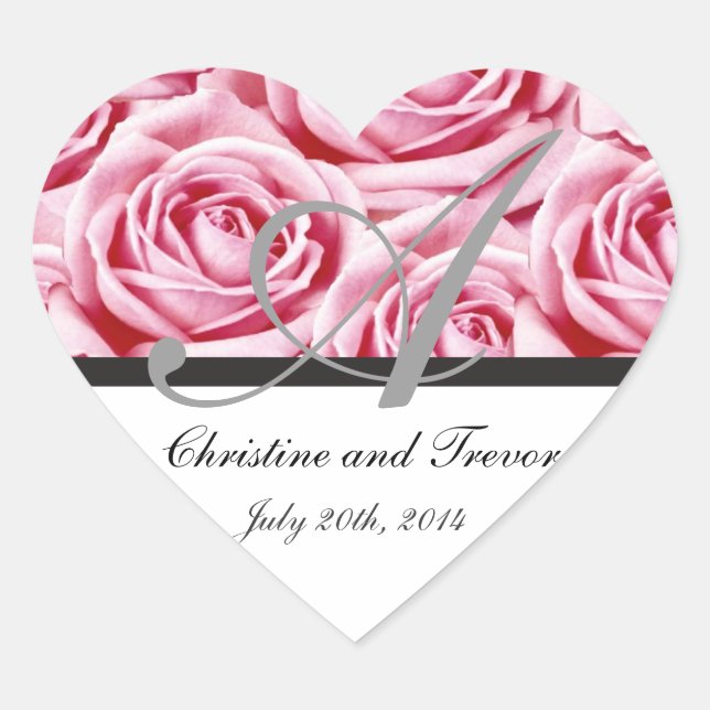 Monogram Letter A Pink Roses Sticker (Front)