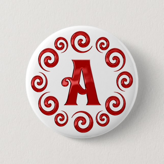 Monogram Letter A  Red 2 Inch Round Button (Front)
