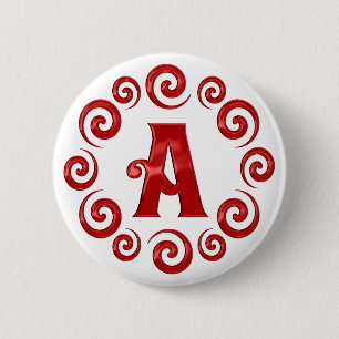 Monogram Letter A  Red 2 Inch Round Button