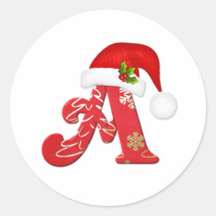 Monogram letter A, Santa hat Christmas Sticker