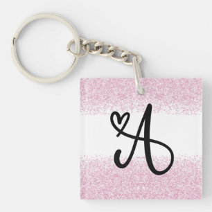 Monogram letter A with brushed pink glitter Keychain