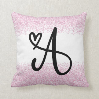 Monogram letter A with brushed pink glitter Throw Pillow