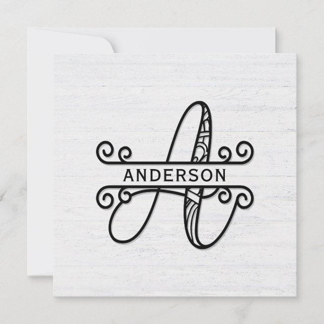 Monogram Letter A with Family Name Card (Front)