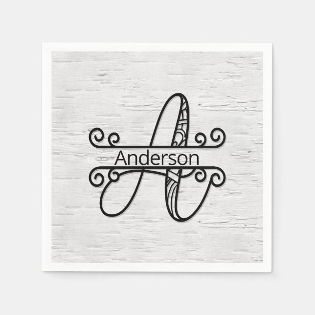 Monogram Letter A with Family Name  Napkin (Front)